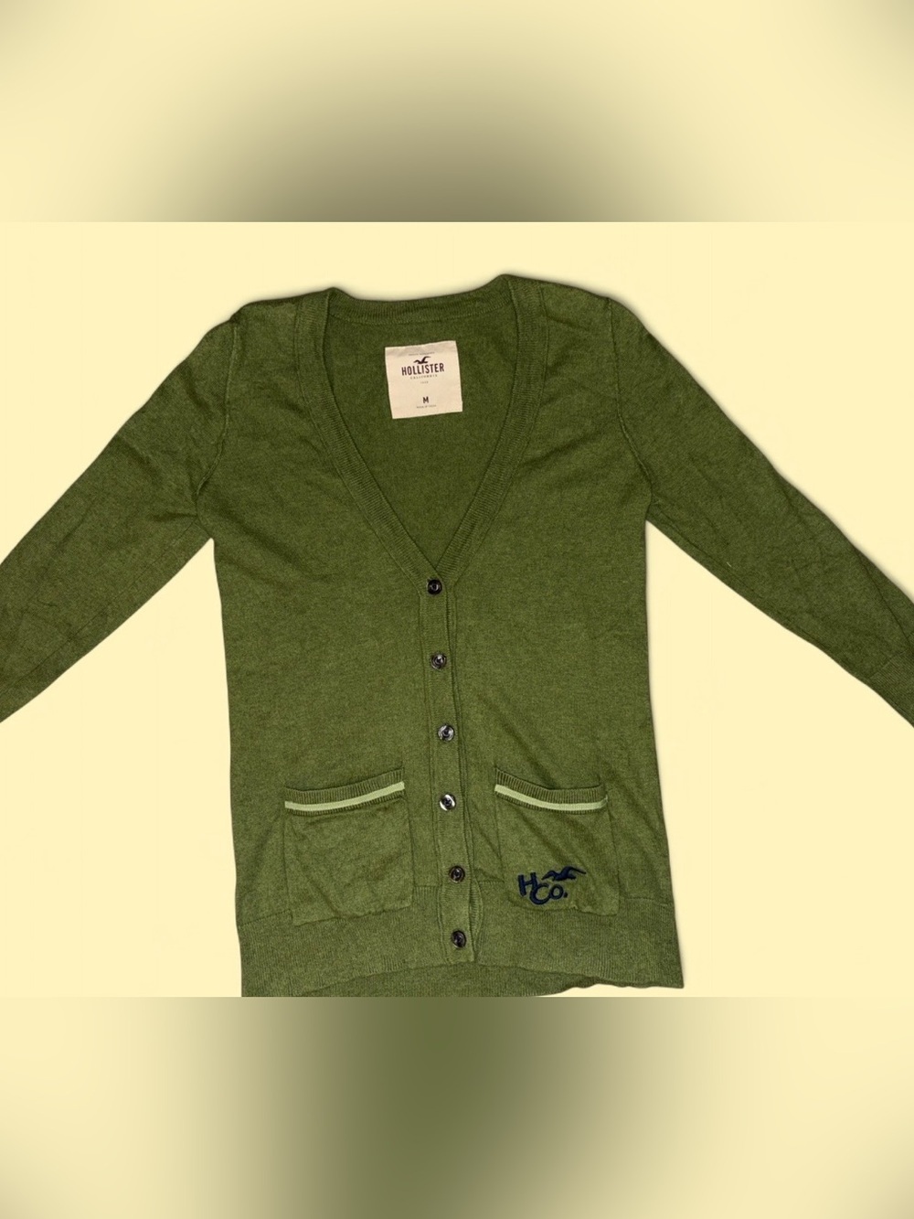 Vintage Y2K Hollister Green Cardigan Sweater - Size Medium
